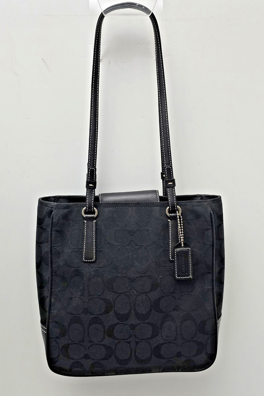 Coach Y2K Vtg Mini Lunch Slim Tote Bag 6090 Signature Black Leather/Jacquard